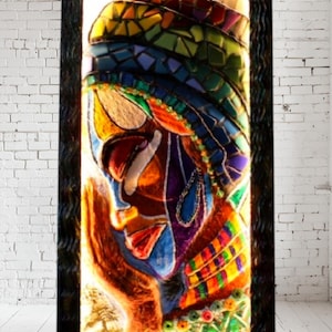 Afrikanisches Frauengesicht, einzigartiges Wanddekor im zeitgenössischen Stil, Kunstmosaik mit Hintergrundbeleuchtung
