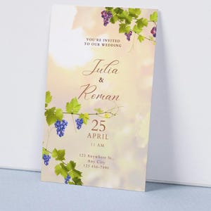 Szablon zaproszenia ślubnego, karta zaproszeniowa, kwiatowy, kwiaty, szablon, boho Wildflower, canva Szablon, Wydruk, Zaproszenie ślubne, Winogrona