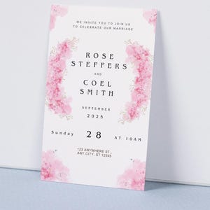 Plantilla de invitación de boda, tarjeta de invitación, floral, flores, plantilla, boho, flores silvestres, plantilla de Canva, invitación de boda imprimible