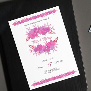 Sjabloon huwelijksuitnodiging, uitnodigingskaart, bloemen, bloemen, sjabloon, boho Wildflower, canvassjabloon, afdrukbare huwelijksuitnodiging, roze