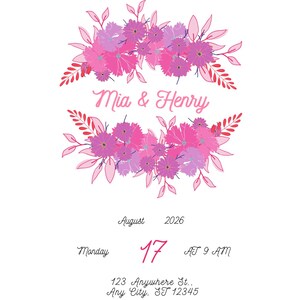 Modello di invito di nozze, biglietto d'invito, floreale, fiori, modello, boho Wildflower, modello Canva, invito di nozze stampabile, rosa