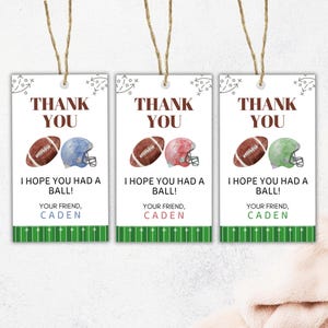 Etiqueta de regalo de fiesta de fútbol editable, etiqueta de agradecimiento de cumpleaños de fútbol, etiqueta de bolsa de obsequios de fútbol, plantilla de etiqueta de regalo con tema deportivo
