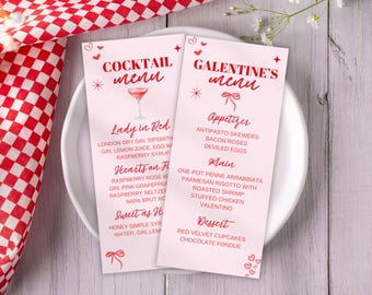 Galentines Day Menu, Cocktail Menu, Galentines Party Menu, Valentines Party, Menu Card, Girls Night, Editable Printable Template