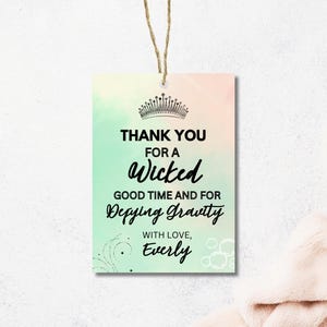 Magical Emerald Pink Favor Tag, Movie and Musical Birthday Thank You Tag, Green Witch and Good Witch Goodie Bag Label, Witch Theme Template