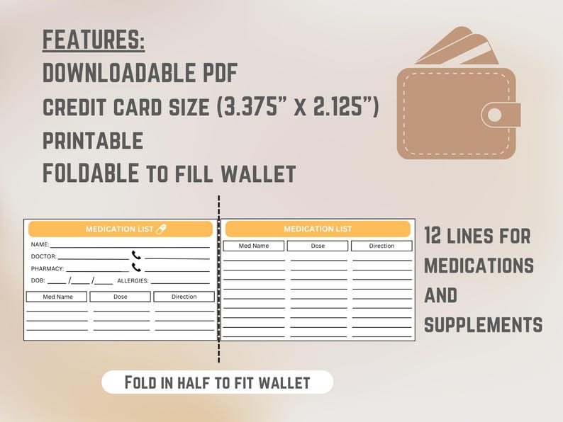 Medication List Card, Wallet Card, Pocket-sized Medication Organizer ...