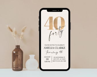 Invitación digital para 40 cumpleaños, invitación electrónica para 40 cumpleaños, invitación para 40 cumpleaños, invitación para fiesta de 40 años, invitación digital para adultos