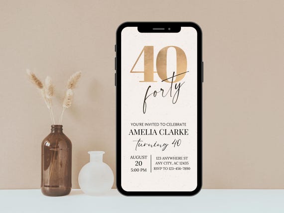 Digital 40th Birthday Invitation, 40th E-Invite, 40th Birthday Evite, 40th Party Invite, Digital 40 Invitation, Digital Invitation Adult