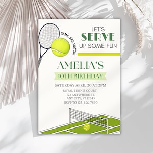 Editable Tennis Birthday Invitation, Tennis Court Birthday Invite, Let's Swerve Up The Fun Invite Template, Any Age All Ages Sports Invite