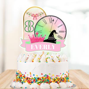 Magical Emerald Cake Topper, Green Witch and Good Pink Witch Centerpiece, Birthday Party Decoration, Table Decor, Any Age Editable Template
