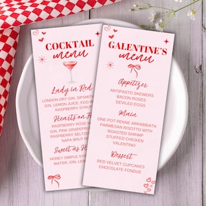 Menu na Galentines Day, Menu Koktajlowe, Menu na Galentines Party, Przyjęcie Walentynkowe, Karta Menu, Wieczór Dziewczęcy, Edytowalny Szablon Do Wydrukowania