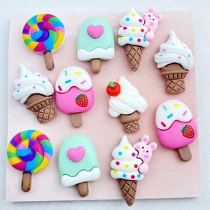 6pcs Assorted Ice Cream Cones Popsicles Lollipop Cabochons | Resin Acrylic Flatback Charm Embellishments