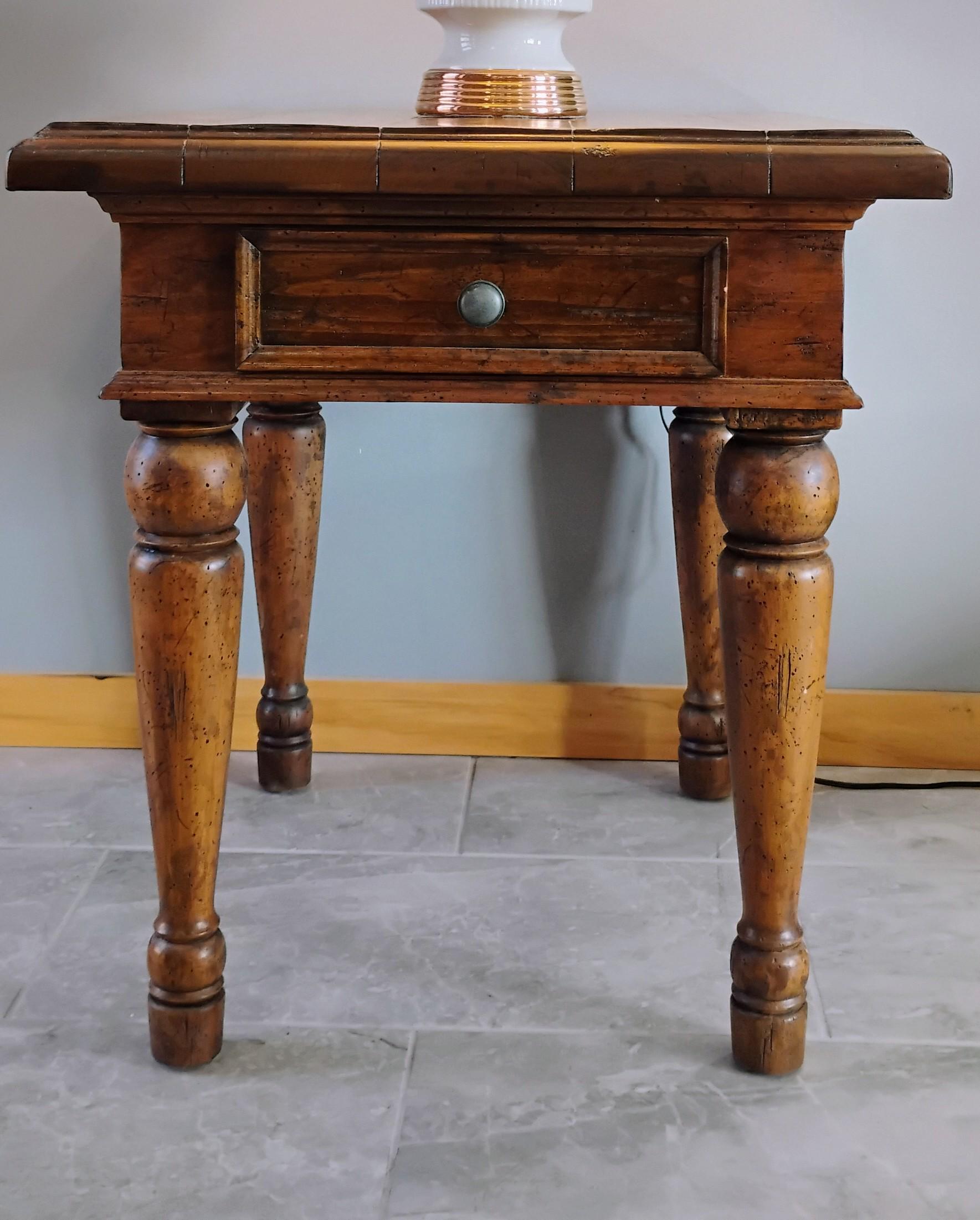High End Hekman Single Drawer French Country Side Side Table