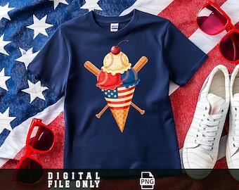 Baseball ice cream Drip Png, USa Flag Baseball Png, Baseball Summer png, Baseball Mom, Ice Cream Drip, Team colors, Digital Download