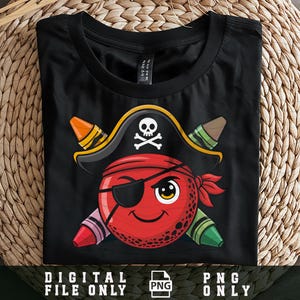 Pirate Crayon Cartoon PNG, Cute Pirate Clipart for Kids Crafts, Back to School png, first day of school png, Digital Design