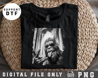 Bigfoot and UFO PNG, halftone Alien Bigfoot png, Funny Alien Encounter Digital Design, Rock On Sasquatch Sublimation Graphic