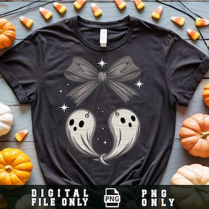 Ghost Bow PNG, Spooky Cute Halloween, Halloween Sublimation Design, Spooky Black Lace Bow Ghosts Png, Spooky Bow Boo Png