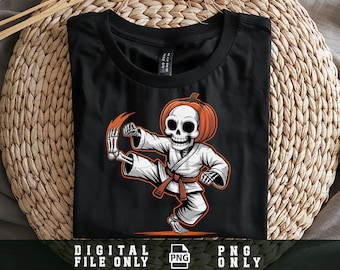 Skeleton Karate Pumpkin PNG, Funny Skeleton Karate Png, Halloween Martial Arts Sarcasm, Halloween Kids Costume