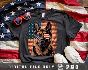 Patriotic German Shepherd Dog Png, American Flag 4th Of July Design, 4th of July Dog Clipart, German Shepherd Png, Shepherd Dog Design