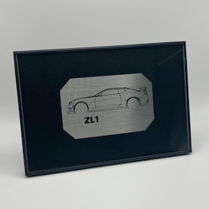 Framed Metal Car Silhouette (4&quot;x6&quot;), American Sports Car, Chevrolet, Camaro, ZL1, Desk & Wall Decor