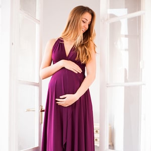 High low maternity dress, long maternity dress, wine red maternity dresses, maternity infinity dress, high low hem, maternity evening dress