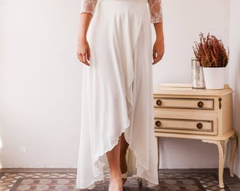 High low wedding skirt, bridal skirt high low, ivory high low skirt, asymmetrical wedding skirt, bridal wrap skirt, bridal separates, skirts