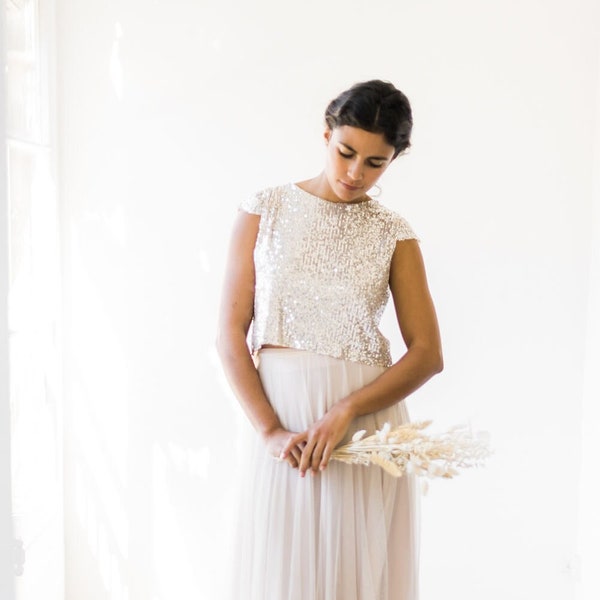 Glamorous Silver Sequin Wedding Top for a Sparkling Bridal Look