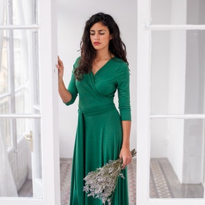 Green convertible bridesmaid dress, cowl neck convertible dress, green maxi dress, green long dress, emerald green wrap dress, green dress image 5