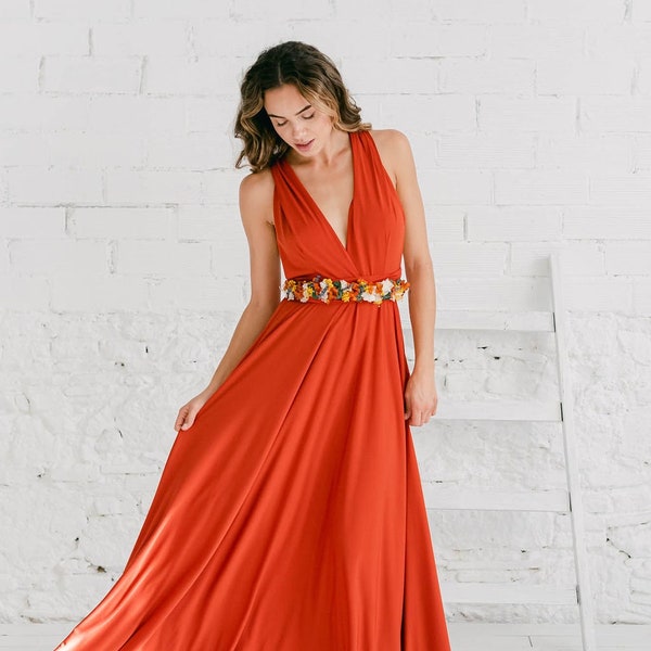 Rust infinity dress, long burnt orange bridesmaid dress, Terracota dress, Rust bridesmaid dresses, infinity dress Floor Length Maxi Wrap