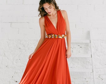 Rust infinity dress, long burnt orange bridesmaid dress, Terracota dress, Rust bridesmaid dresses, infinity dress Floor Length Maxi Wrap