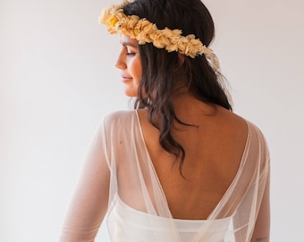 Tulle wedding top, beige tulle bridal shrug, wedding top in tulle, golden tulle cover up, half sleeve bolero, long sleeve bridal wrap boho