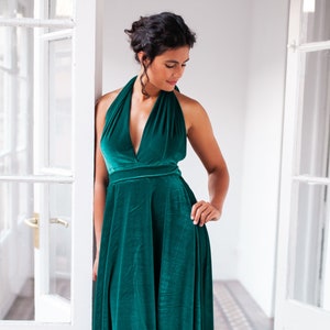 Long dark green velour infinity bridesmaid maxi dress or occasion dress