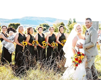Black bridesmaid dresses with sunflowers cheap