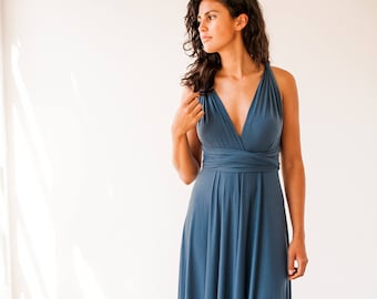 Indigo blue bridesmaid dress, denim blue long bridesmaid dress, riverside blue infinity dress, long blue dress, blue bridesmaid dresses