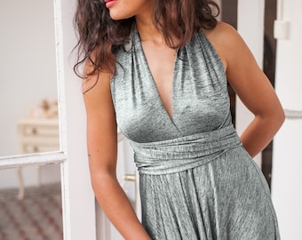 silver convertible dress Silver Bridesmaid Dress Chiffon Size Large