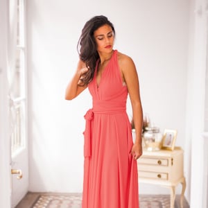 Coral bridesmaid dress, pink bridesmaid dress, coral wedding, coral dress, salmon pink dress, coral long dress, coral infinity dress, coral