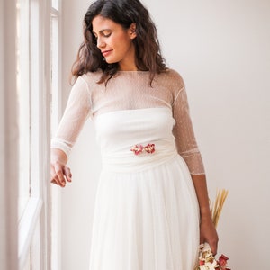 Tulle wedding dress high neck, Tulle sleeve wedding dress with high neck, Ivory wedding dress with sleeves, Wedding dresses tulle dotted image 5