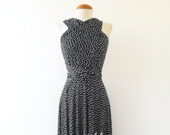 Short polka dot dress, Polka dot summer dress, Short infinity dress with polka dots, Black short dress, Dress polka dots, Halter dress short