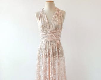 Bohemian separates, lace cover wedding dress, rose quartz lace dress, unlined lace dress, bridal separates, lace overdress wedding pink