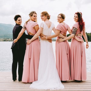 Lange Pulver rosa Brautjungernkleid, lange weichen rosa vielseitig Kleid, langes Kleid mit Rücken gekreuzt, hell rosa Maxi Kleid, rosé rosa Bild 1