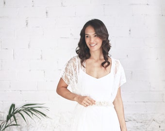 Lace Overdress Grecian Wedding Dress with Slit Detail - Boho Bridal Gown