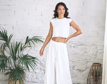 Boho Bridal Outfit with Wedding Pants, Crop Top and Sparkling Micro Sequins