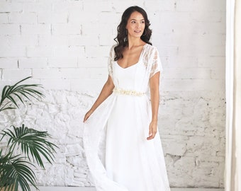 Robe de mariée grecque avec surrobe en dentelle « Afrodita » - Tenue de mariée bohème