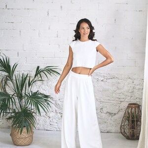 Boho Bridal Outfit with Wedding Pants, Crop Top and Sparkling Micro Sequins