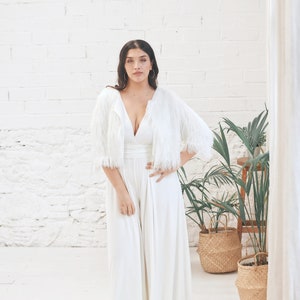 Ivory Bridal Jumpsuit with Fur Jacket: Glam Wedding Outfit