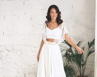 Boho Lace Weeding Dress Greek Style | Ivory Lace Separates Dress
