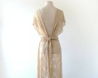 Lace wedding dress, Overdress lace, Unlined wedding dress lace, Golden beige lace dress, Beige lace bridal gown, Beige bridal gown lace