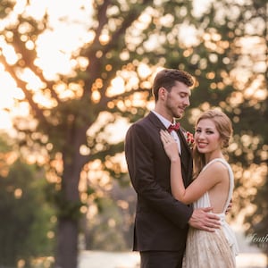 Romantic golden lace wedding dress, white dress golden lace, vintage inspired bridal gown, romantic wedding gown, boho champagne lace dress