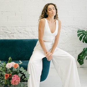 Rustic ivory bridal gown set with top and palazzo pants for country, beach, boho wedding - separate bridal wedding dress, elopement