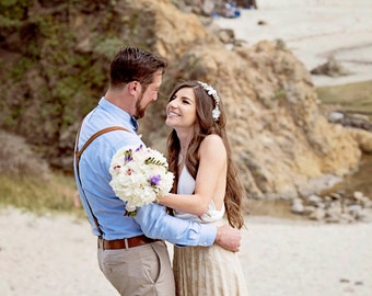 Golden Lace Bohemian Wedding Dress - Perfect for Beach Weddings - Ethereal and Stylish