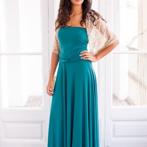 Long convertible turquoise dress long wrap dress long sleeve infinity dress, long teal dress, prom dress, new year's eve dress image 4